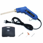 Couteau chauffant avec ses accessoires sur un fond blanc