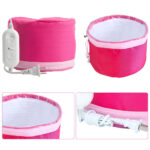 4 photos du casque chauffant rose sur fond blanc