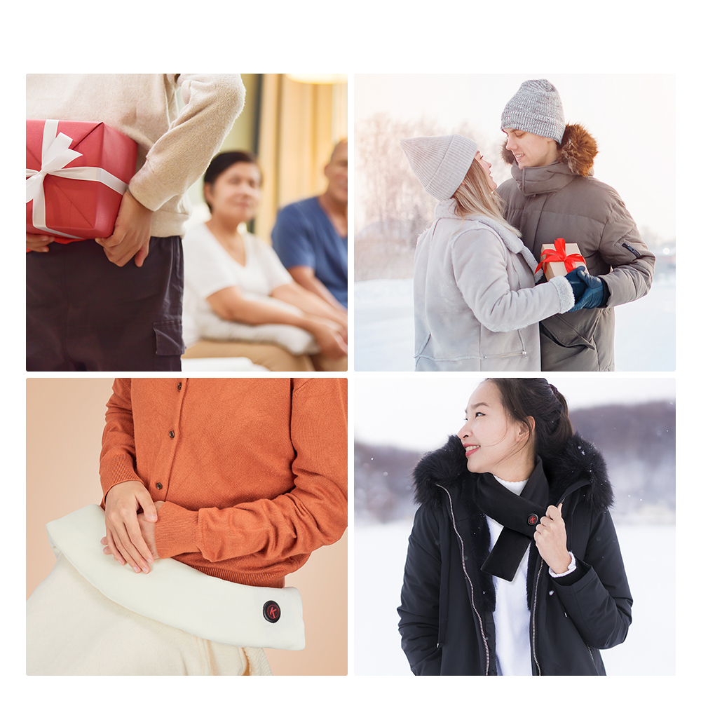 peronnes qui offre l'écharpe à leurs proche ainsi que une femme qui porte le tour de cou.