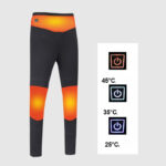 Pantalon noir avec zones de chauffage, fond gris et vignette avec les boutons de chauffe.