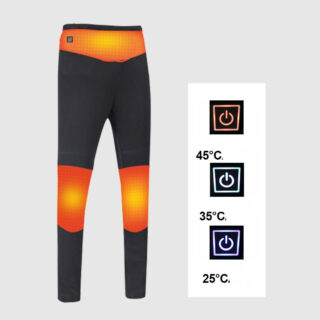 Pantalon noir avec zones de chauffage, fond gris et vignette avec les boutons de chauffe.