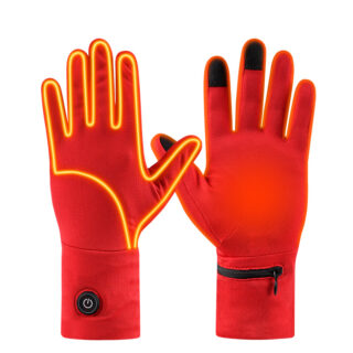 Gants chauffants rouges sur fond blanc.