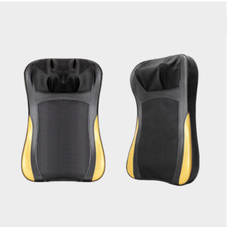 Coussin chauffant et massant nori et jaune sur fond gris