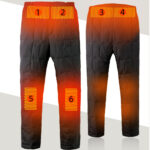 Pantalon noir avec zones de chauffage sur fond blanc et gris.