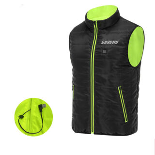Gilet noir et vert sans manche sur fond blanc.