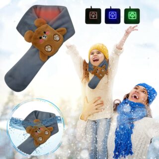 femme qui porte son enfant dans les bras dans la neige, elles porte le tour de cou chauffant