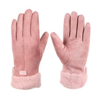paire de gants chauffants roses sur fond blanc