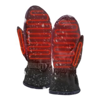 Gant pour le ski noir chauffant poser sur un fond blanc