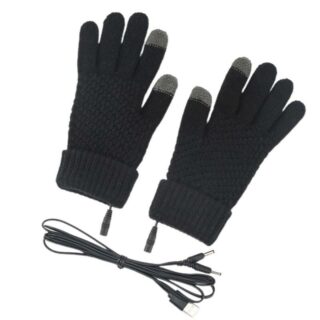 sous gants chauffant noir avec leur câble de recharge sur un fond blanc