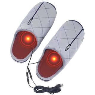 Chaussons chauffants USB pour hommes de couleur grise effet velours avec les câbles en dessous.
