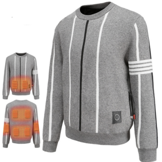 Pull gris avec des rayures, chauffant électrique