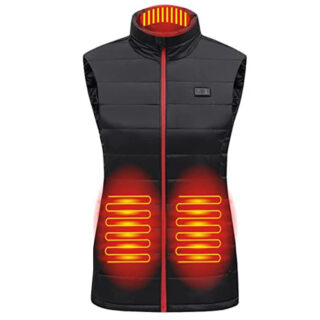 Blouson chauffant noir sans manches avec son système de chauffage en orange