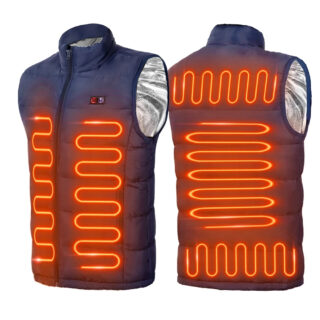 Blouson bleu sans manches avec système de chauffage en orange