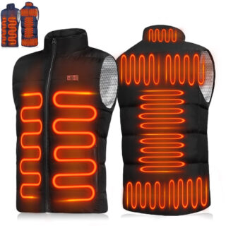 gilet chauffant avec batterie noir sur fond blanc