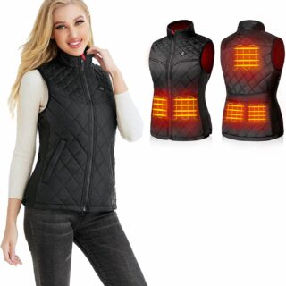 femme qui porte un gilet sans manche chauffant noir