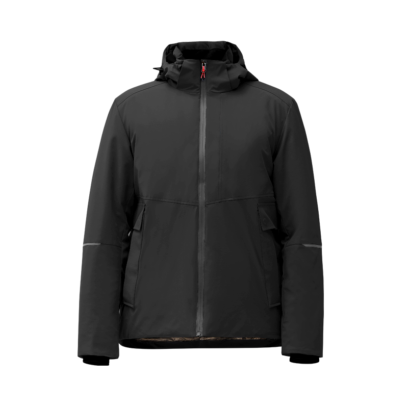 blouson noir chauffant poser sur un fond blanc